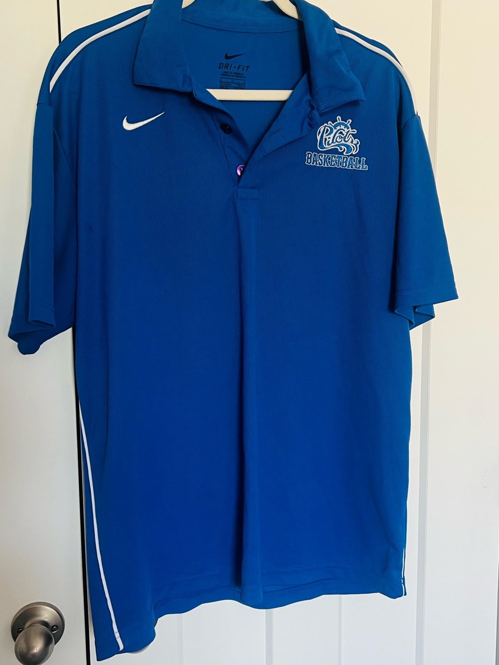 Nike Men’s Dri-FIT Blue Basketball Polo with White Accents